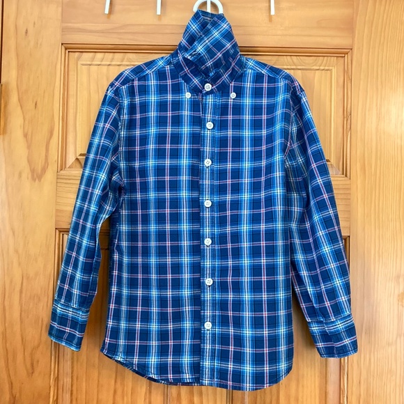 Boys size small J. Khaki long-sleeved blue plaid button down dress shirt - Picture 1 of 4